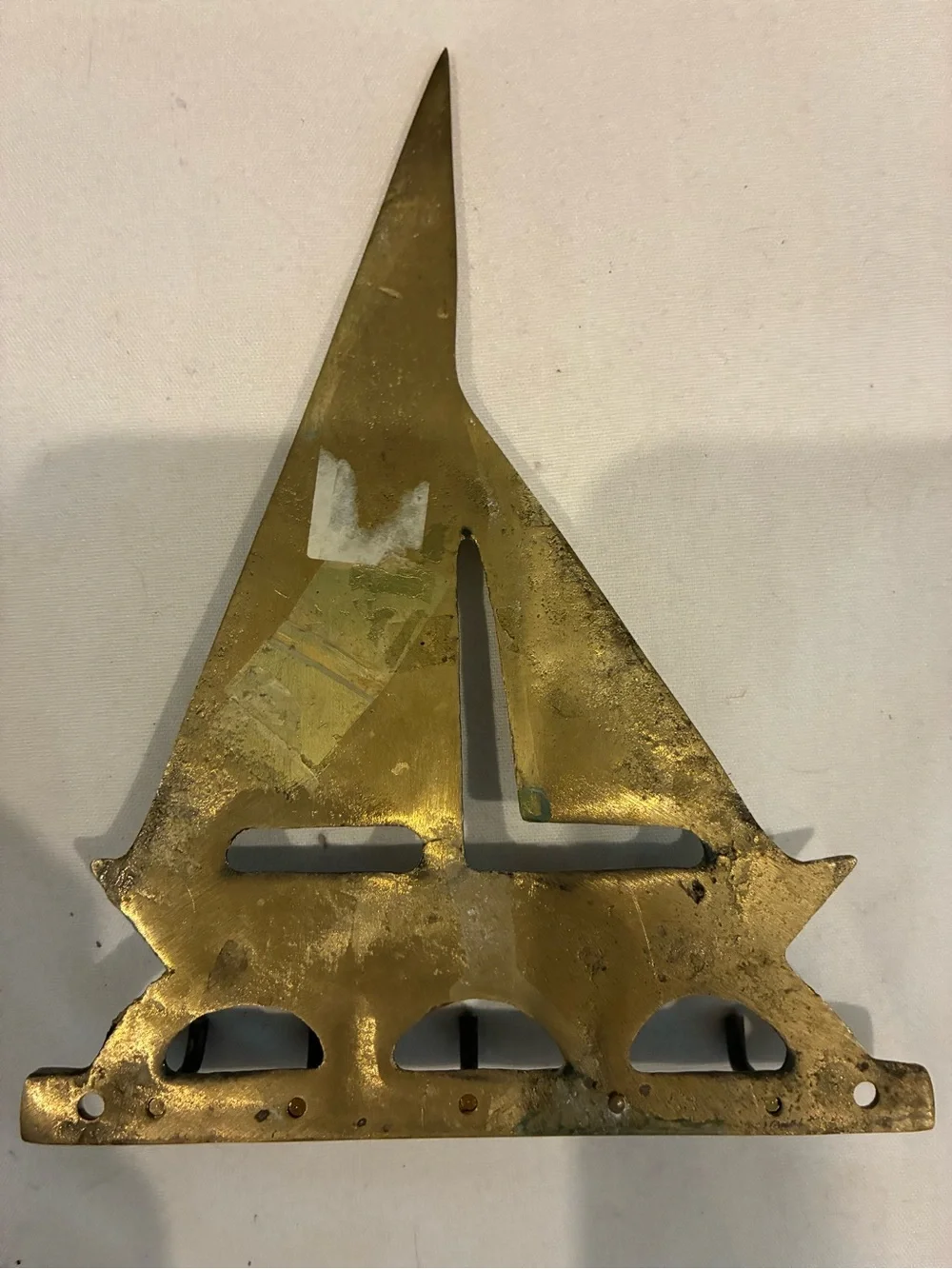 Brass Sailboat Wall Hook Rack - Gold-with 5 places for keys or FOBS Heavy Weight
